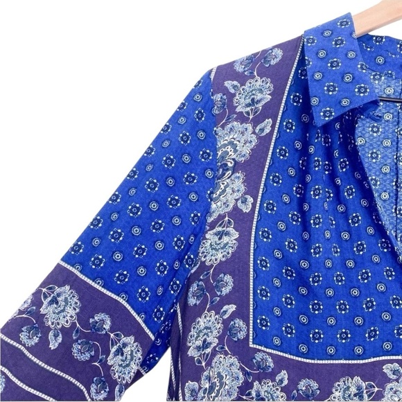 Free People Blue Changing Times Long Sleeve Tunic Top Boho Bandana Print Sz L - Picture 4 of 11